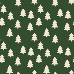 Bright green background with christmas trees. Vector seamless patterns. Perfect for xmas and new 2021 year invitation, greeting cards, textile, wrapping paper, stationery
