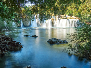View of the waterfalls and cascades of Skradinski Buk on the Krka river. Krka National Park, Dalmatia, Croatia