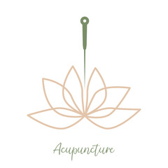 Acupuncture needle and lotus flower. Alternative medicine logo, sign, icon. the acupuncture points as places to stimulate nerves, muscles and connective tissue. Acupuncture treatment. Chinese medicine - obrazy, fototapety, plakaty