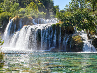View of the waterfalls and cascades of Skradinski Buk on the Krka river. Krka National Park, Dalmatia, Croatia