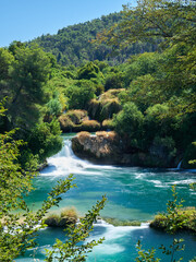 View of the waterfalls and cascades of Skradinski Buk on the Krka river. Krka National Park, Dalmatia, Croatia