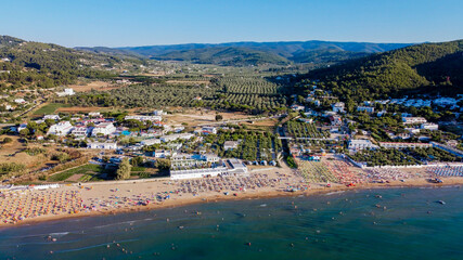 Aerial view of the sandy beach south of Peschici on the Gargano peninsula in Italy - Fields of...
