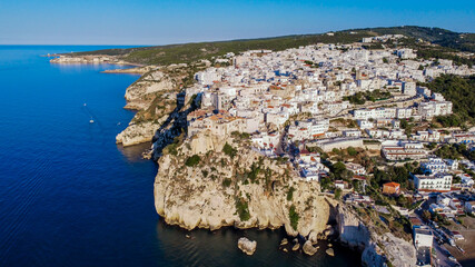 Aerial view of the coast east of Peschici on the Gargano peninsula in Italy - Village built on a...