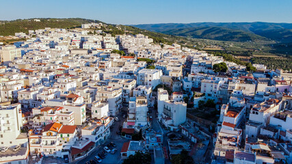 Aerial view of Peschici on the Gargano peninsula in Italy - Village built on a rocky overlook in...