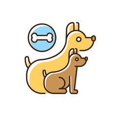 Dog day camp RGB color icon. Professional pet sitting center. Domestic animal nursery. Dog feeding and playing service. Cute puppies isolated vector illustration