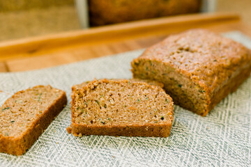 Slices of Zucchini Bread on a Wooden Tray