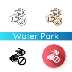 No diseases and wounds icon. Linear black and RGB color styles. Aqua park, swimming pool rule. Blood infections prevention, access restriction. Injured hands isolated vector illustrations