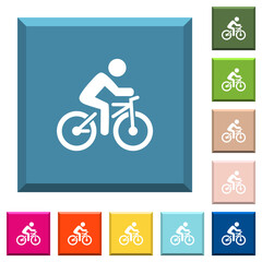 Bicycle with rider white icons on edged square buttons