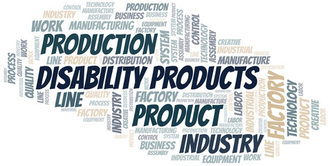 Disability Products word cloud create with text only.