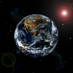 View of the planet earth from space. Gas, nebula, stars. The elements of this image furnished by...