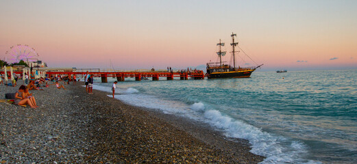 Russia the greater Sochi Lazarevskoe village the Black sea beach Marina sailboat