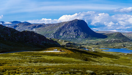 Landscape in the Jotunheimen national park ,Norway mountain area. - obrazy, fototapety, plakaty