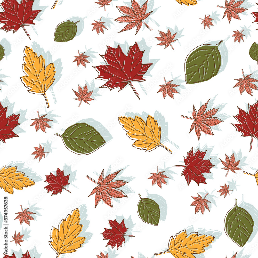 Wall mural seamless pattern with fall leaf, abstract leaf texture shadow leaf background design