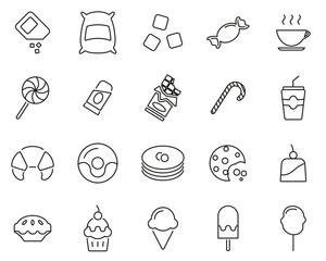 Naklejka premium Sugar Or Sugar Food & Drink Icons Black & White Thin Line Set Big