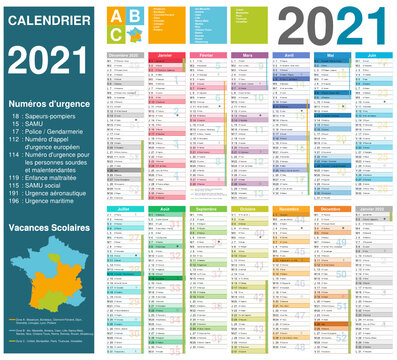 Calendrier 2021 14 mois avec vacances scolaires officielles 2021 2022 entièrement modifiable via calques et texte arial