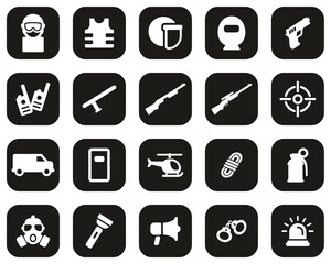 SWAT Team Icons White On Black Flat Design Set Big