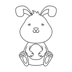cute easter little rabbit seated line style icon