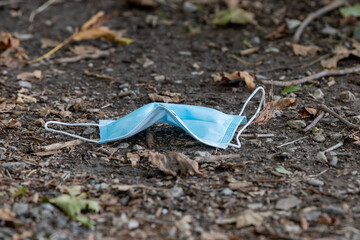 coronavirus protective face mask abandoned on the ground