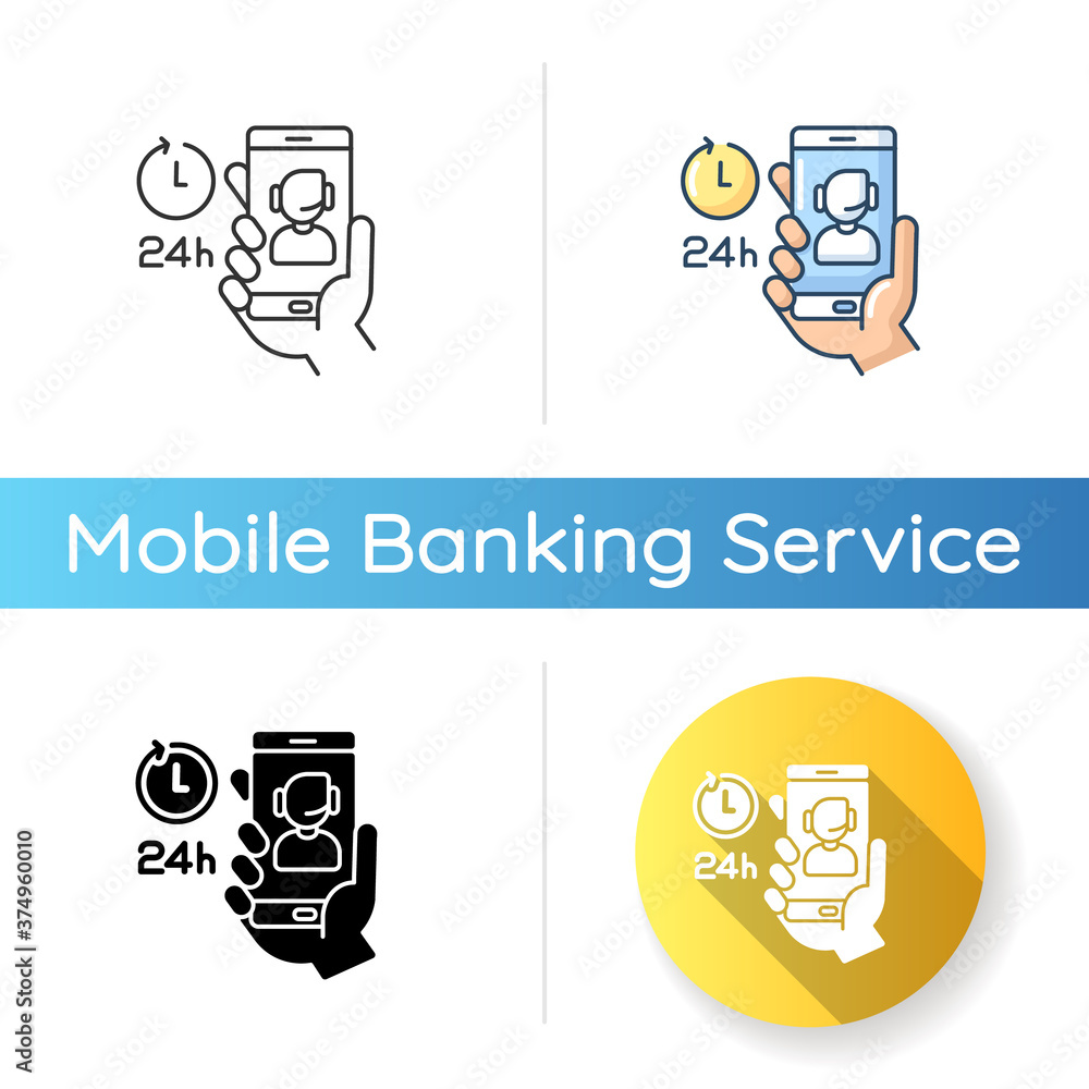 Poster customer care icon. e banking app 24 hours client support. online contact center. mobile application