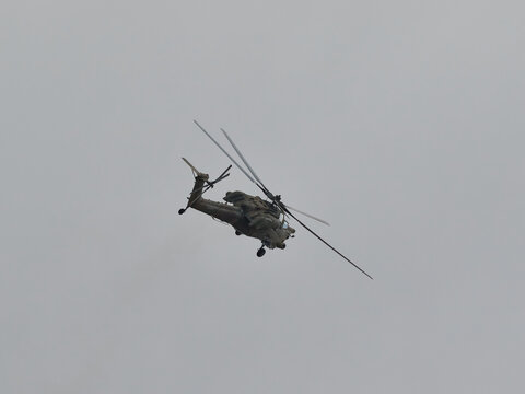 Helicopter Mi-28 performs aerobatics