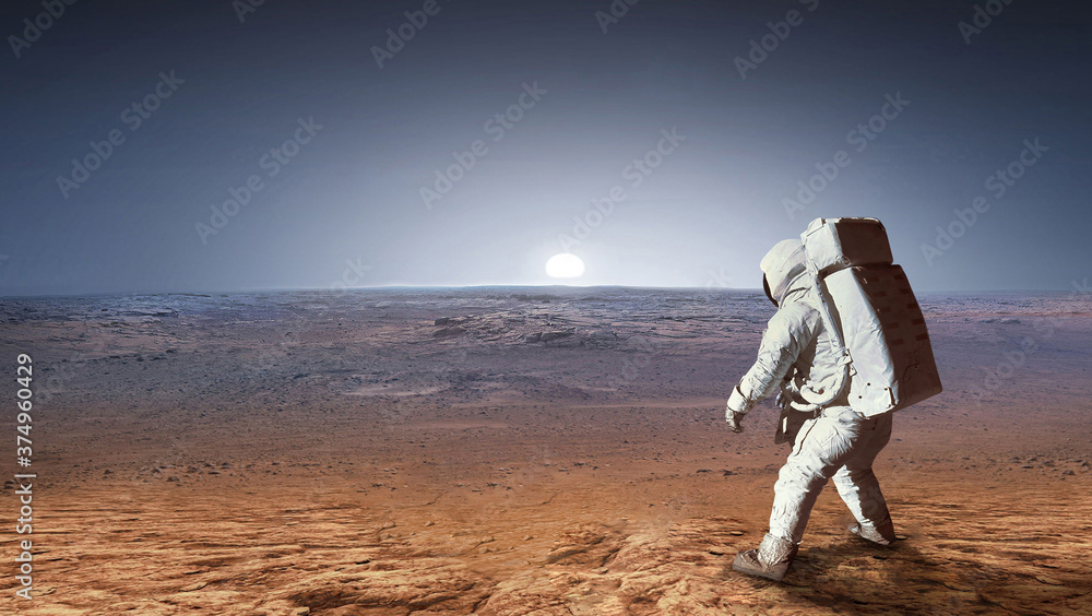 Leinwandbilder Astronaut on surface of red planet Mars. Martian colonizer. Spaceman. Expedition to Mars. Elements of this image furnished by NASA.