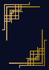 Luxury art deco greeting card and invitation template. Decoration geometric ornament. The gold texture on dark background. 