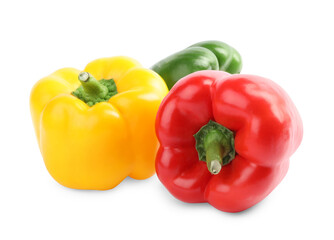 Fresh ripe colorful bell peppers isolated on white