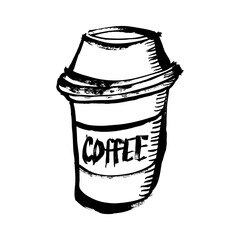 Coffee Cup. Grunge Ink Illustration.