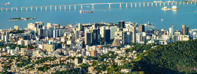 Cityscape of Downtown Rio de Janeiro from Corcovado in Brazil