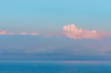 Fototapeta premium Gorgeous Panorama with blue sky, cloud and sea at the morning. Seascape background image.