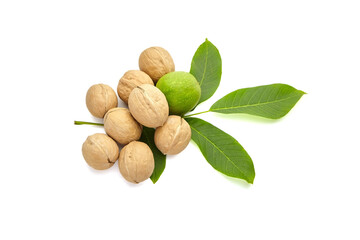 Walnuts heap isolated on white background