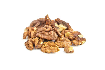 Pile of walnuts isolated on white background