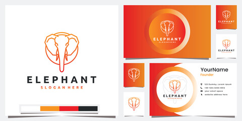 Naklejka premium set logo technology with head elephant line art style logo design inspiration