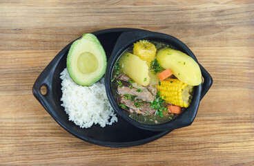 Sancocho, typical Colombian soup. Colombian gastronomy.