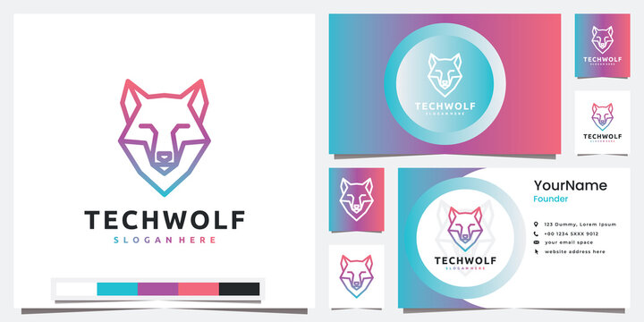 set logo technology with head wolf line art style logo design inspiration