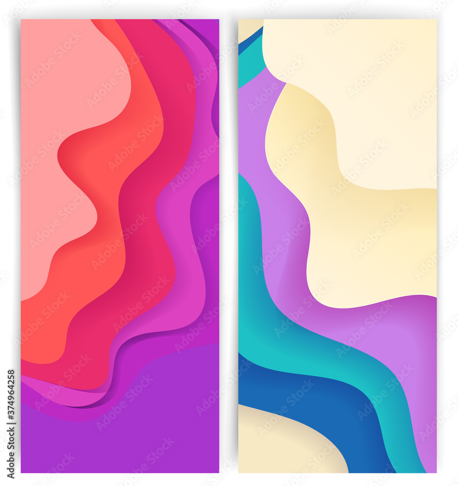 Poster Vertical color banners with abstract vector waves