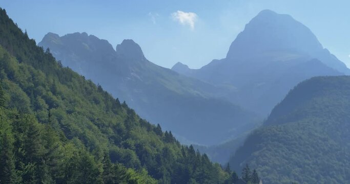 View from Rombon peak, Slovenia. Beautiful landscape of Julian Alps.