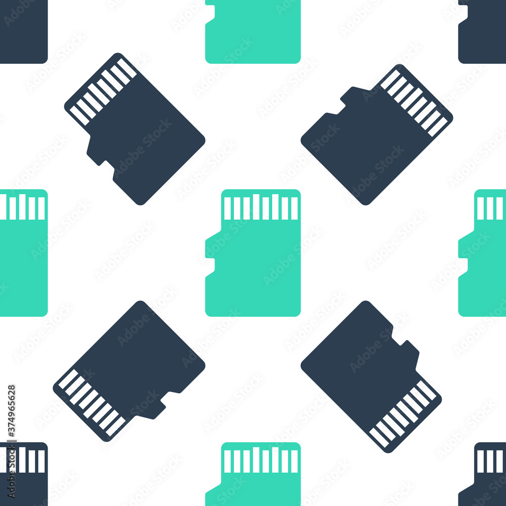 Poster green micro sd memory card icon isolated seamless pattern on white background. vector.