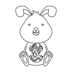 cute easter little rabbit lifting egg painted line style