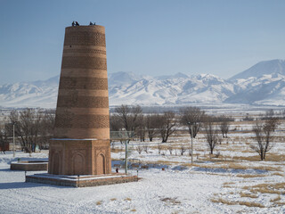 Burana Tower and Mountain Range near Tokmok, Kyrgyzstan
