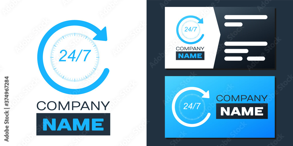 Poster logotype open 24 hours a day and 7 days a week icon isolated on white background. all day cyclic ico