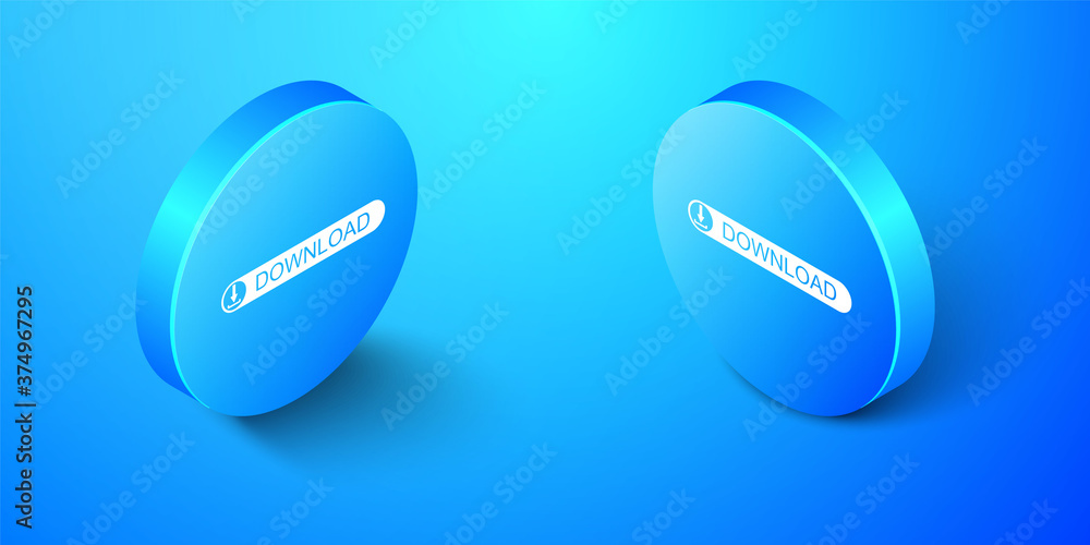 Poster isometric download button with arrow icon isolated on blue background. upload button. load symbol. b