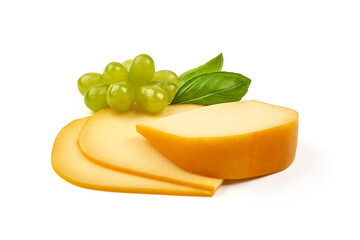 Traditional Dutch Gouda cheese, isolated on white background