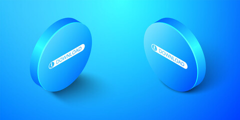Isometric Download button with arrow icon isolated on blue background. Upload button. Load symbol. Blue circle button. Vector.