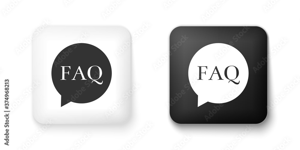 Poster black and white speech bubble with text faq information icon isolated on white background. circle bu