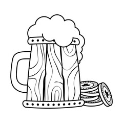 saint patrick celebration beer in wooden jar and coins