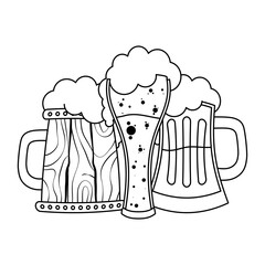 saint patrick celebration beers in wooden jars and glass