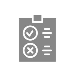 Questionnaire for evaluating service with right and wrong tick gray icon. Tablet with test symbol.