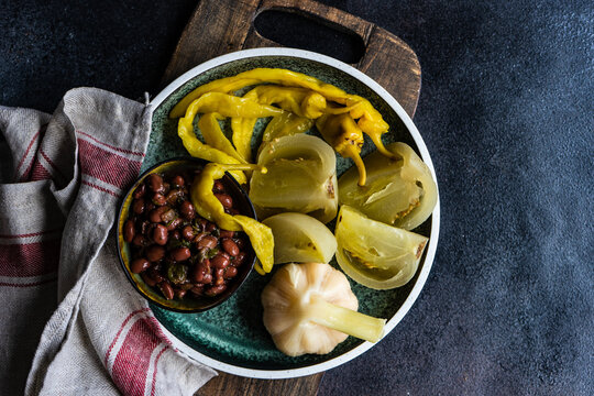 Traditional Georgian lobio dish with chilli, garlic and tomatoes