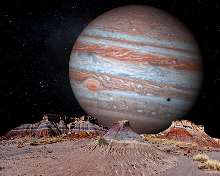 Conceptual shot of Jupiter Rising Over Jasper Forest, Petrified Forest National Park, Arizona, USA